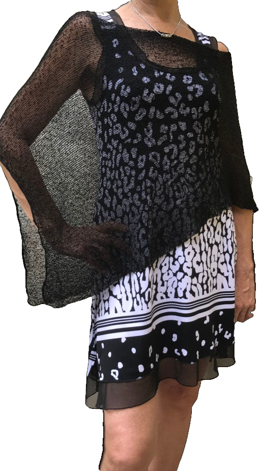 Knit Poncho Top - Black